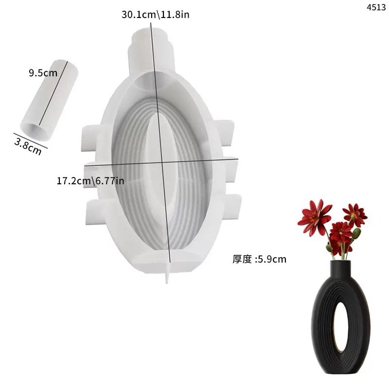 Gypsum Flower Vase Mold (long with design)