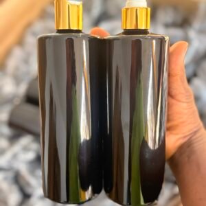 Cosmetic Bottle with Gold Cap / Pump-500 mls (12 pieces, black)