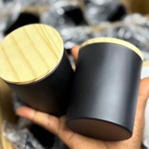 Candle Jars (black with wooden lid)- 300 mls