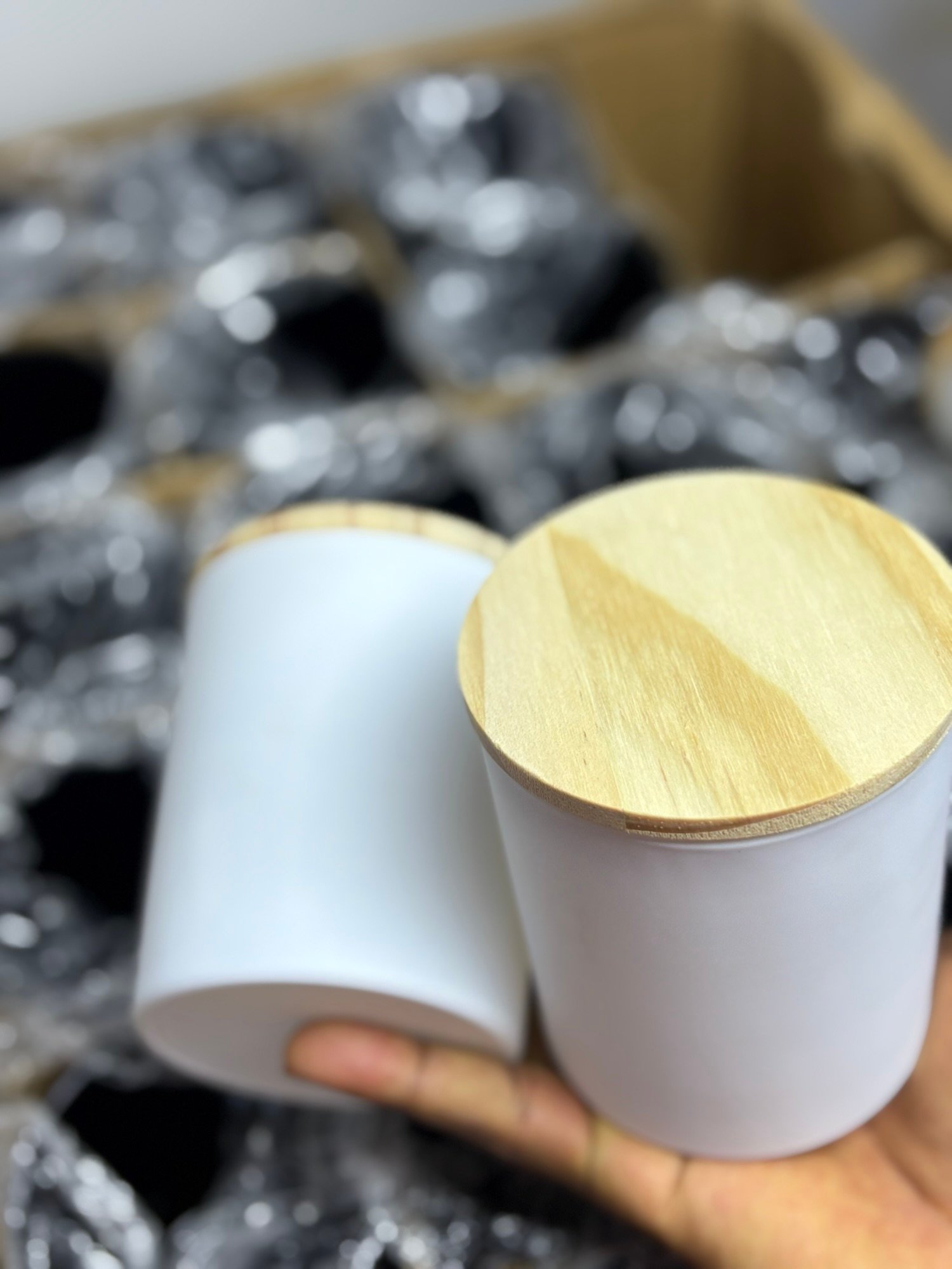 Candle jars with wooden (white) - 300 mls