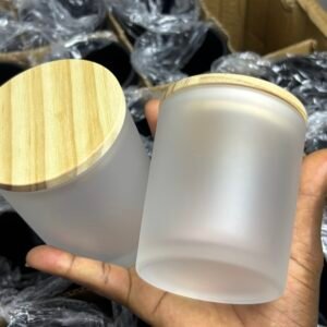 Candle jars with wooden lid (frosted)- 300 mls