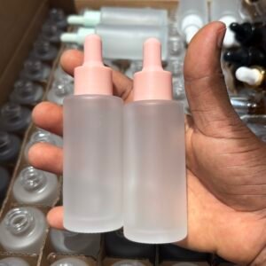 Dropper bottle glass (frosted + pink head)- 50mls