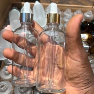 Dropper bottle glass (clear + gold head)- 100 MLS
