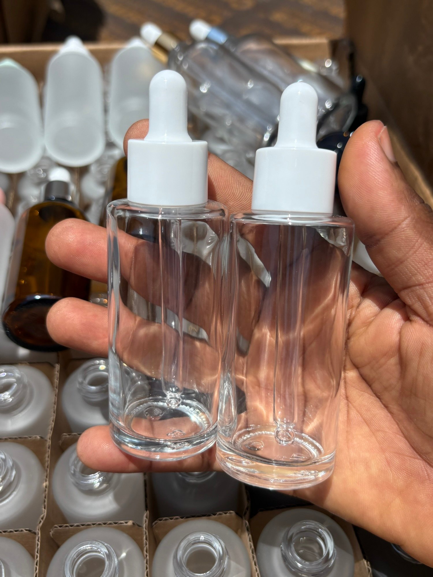 Dropper bottle glass ( clear + white head)-50 mls